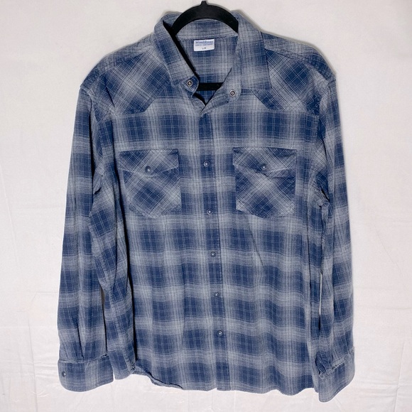 Wind River Blue Grey Cotton Plaid Long Sleeve Button Up Shirt L - Picture 14 of 14